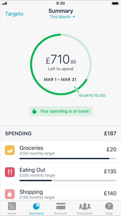 monzo app card ux