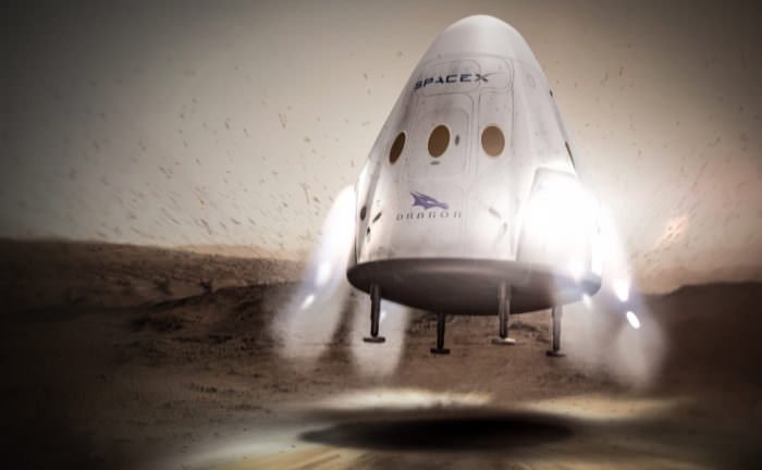 Artists concept for sending SpaceX Red Dragon spacecraft to land propulsively on Mars as early as 2018