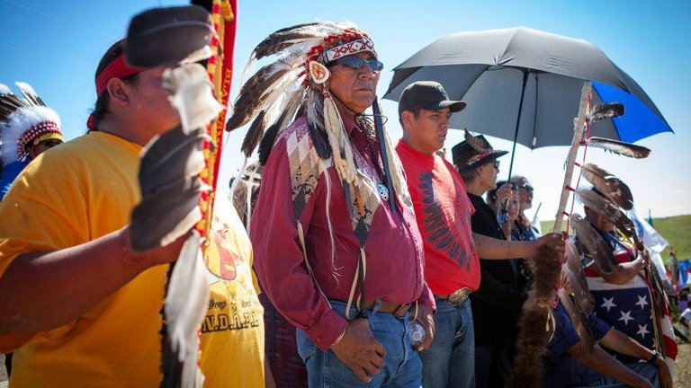 Natives standing in Protest of Dakota Access Pipeline