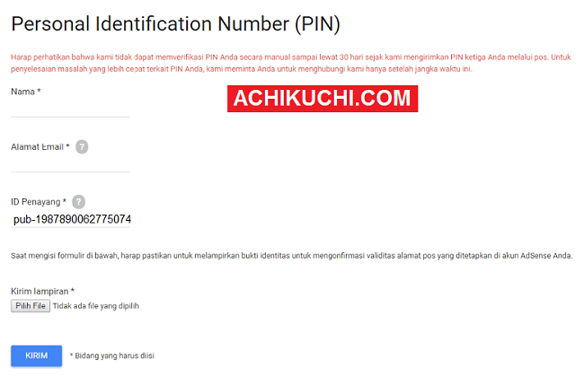 Formulir PIN AdSense