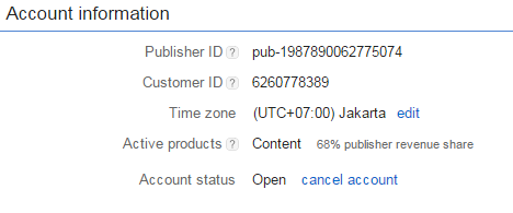 Informasi Akun AdSense