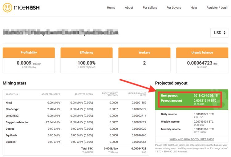 You can check your mining stats on Nicehash's website.