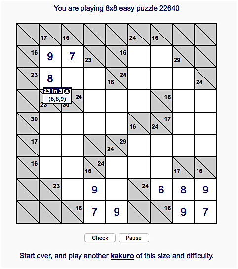 easy 8x8 KakuroConquest.com puzzle