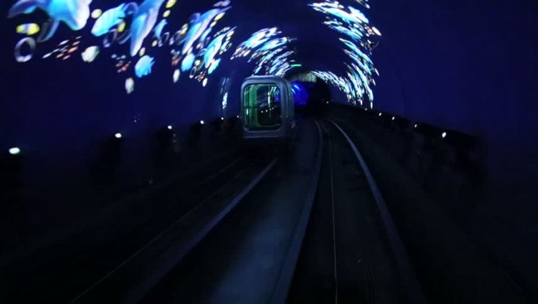 Bund Sightseeing Tunnel POV Underwater Railway in Shanghai Flashing lights