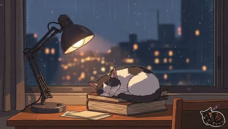 Rainy Night with a Purring Companion _ Relax, Study, Sleep