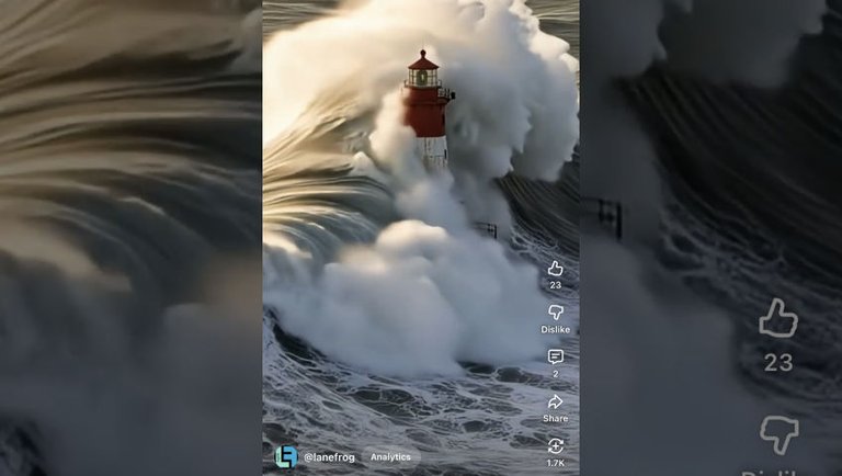Lighthouse gets swallowed by giant wave