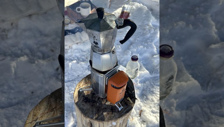 Making Coffee and Electricity with the BioLite in the snow