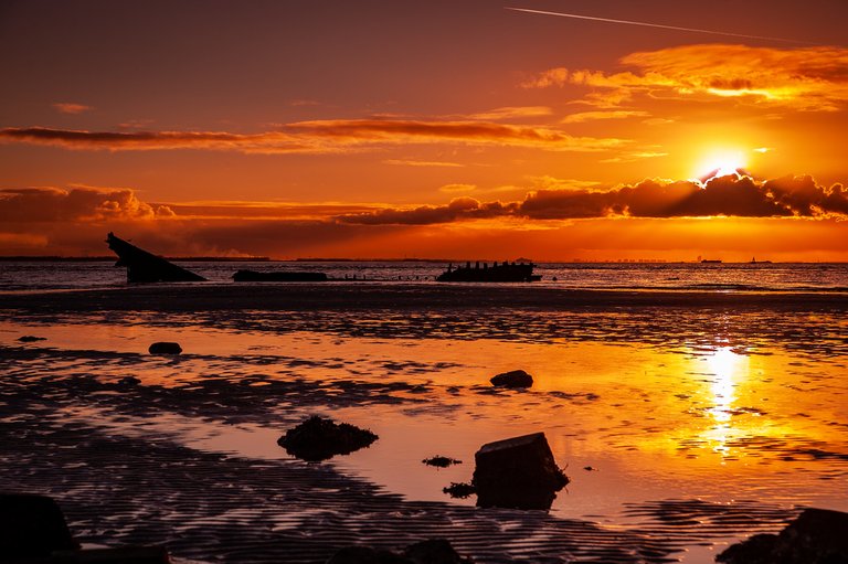 Sunset over the Captain James A. Duffy shipwreck