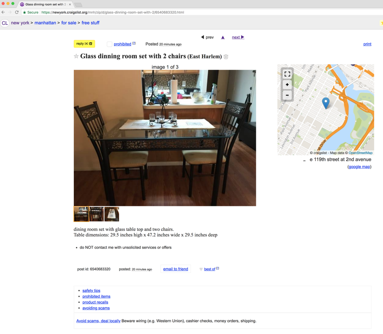 Screenshot from Craigslist find of Free Table