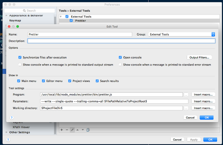 image of webstorm external tools