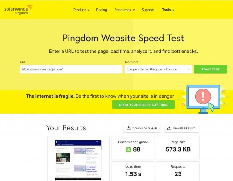 Pingdom website speed test