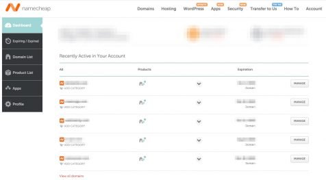 Namecheap interface