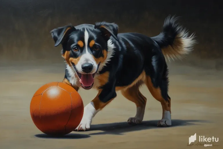 clurhu1e8000s9hsz8k49adgv_Default_pintura_en_oleo_astracto_de_un_perro_jugando_con_una_p_0.webp