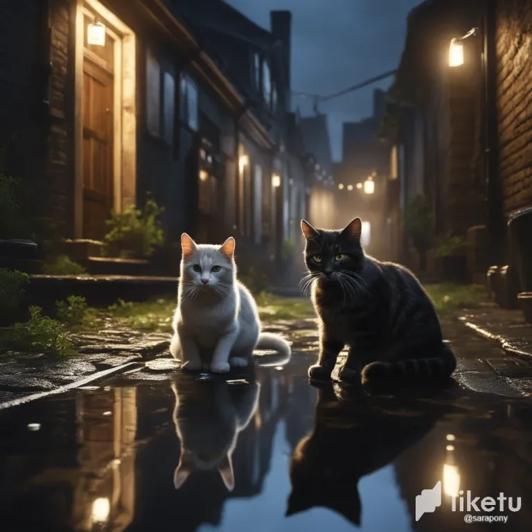 clnodk47q05v794sz2rt92r97_photorealistic-night-time-group-of-cats-smoking-weed-in-a-dark-wet-cobbled-alleyway-a-large-puddl-432321626.webp