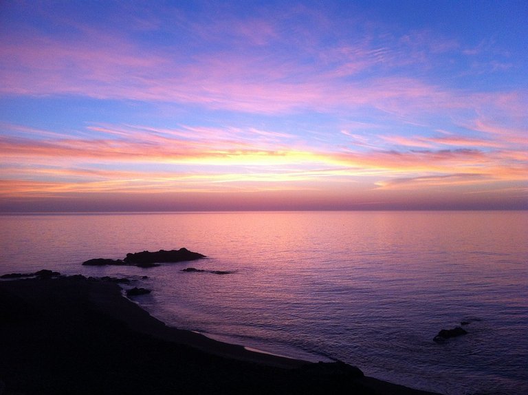 Puesta De Sol, Playa, Amanecer, Mar, Nubes, Lila
