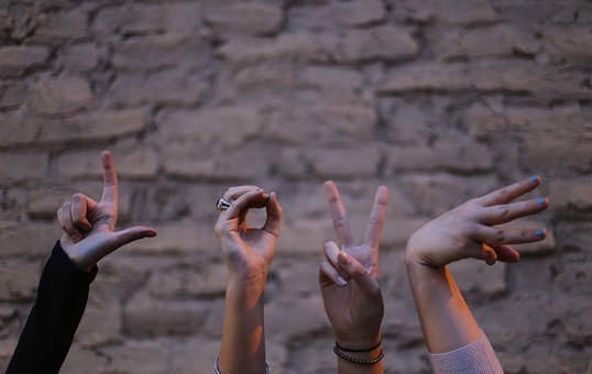 People, Friends, Group, Hands, Signs