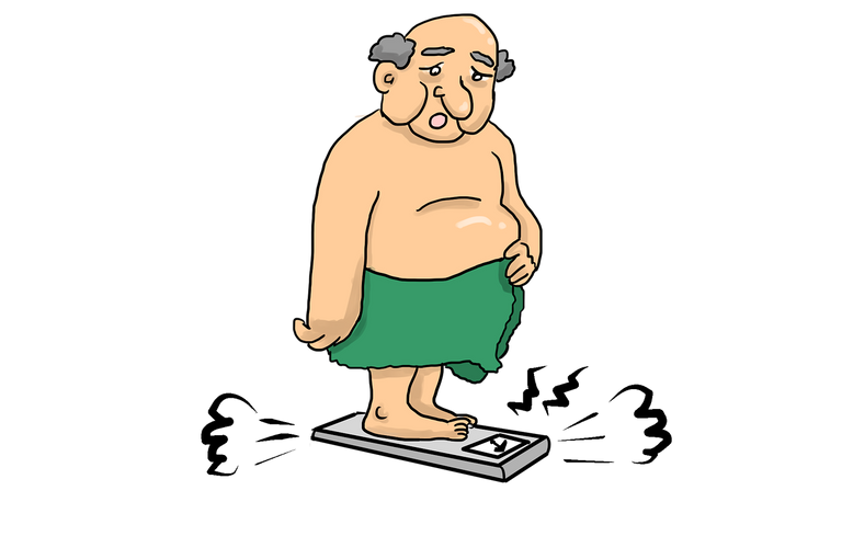 obese cartoon man on scale