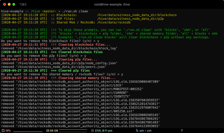 Screenshot of run.sh clean command