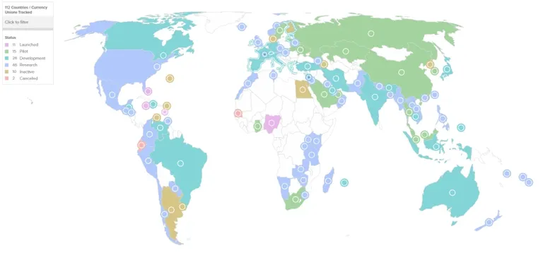 World map CBDC