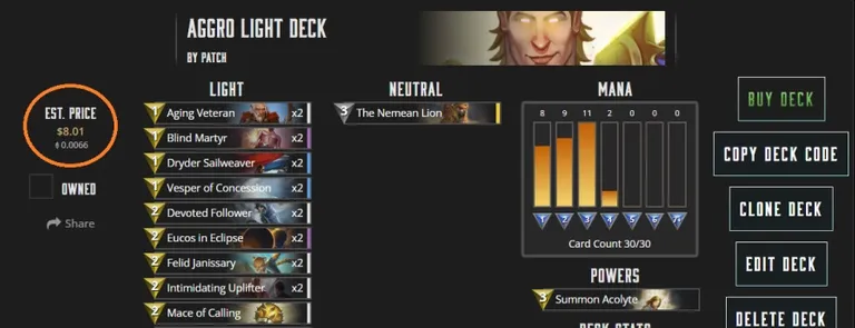 Shows you where you will find the deck price on gudecks