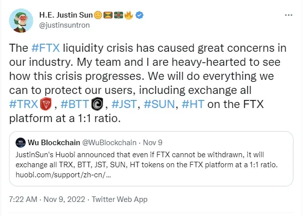 Justin Sun bailing out FTX