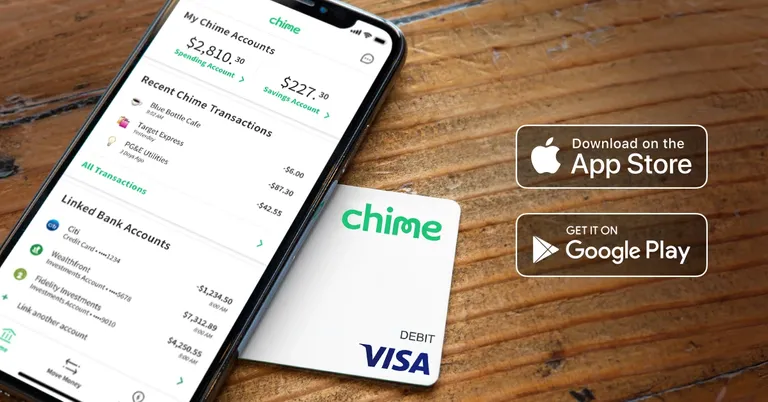 Chime bank android and ios apps.
