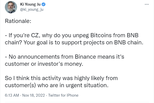 Bitcoin on Binance is likely just costoers selling