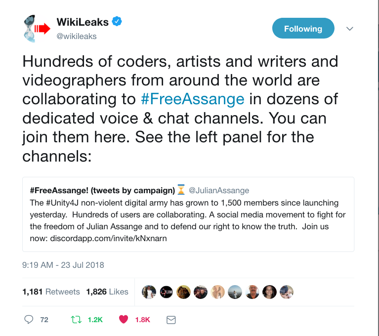WikiLeaks on Twitter   Hundreds of coders  artists and writers and videographers from around the world are collaborating to  FreeAssange in dozens of dedicated voice   chat channels. You can join them here. See the left-1.png