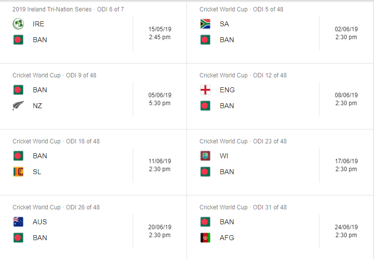 Bangladesh Cricket Team World Cup 2019 Schedule.png