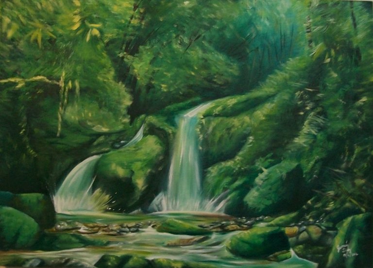 amaneciendo en la cascada, oleo 50x70.jpg