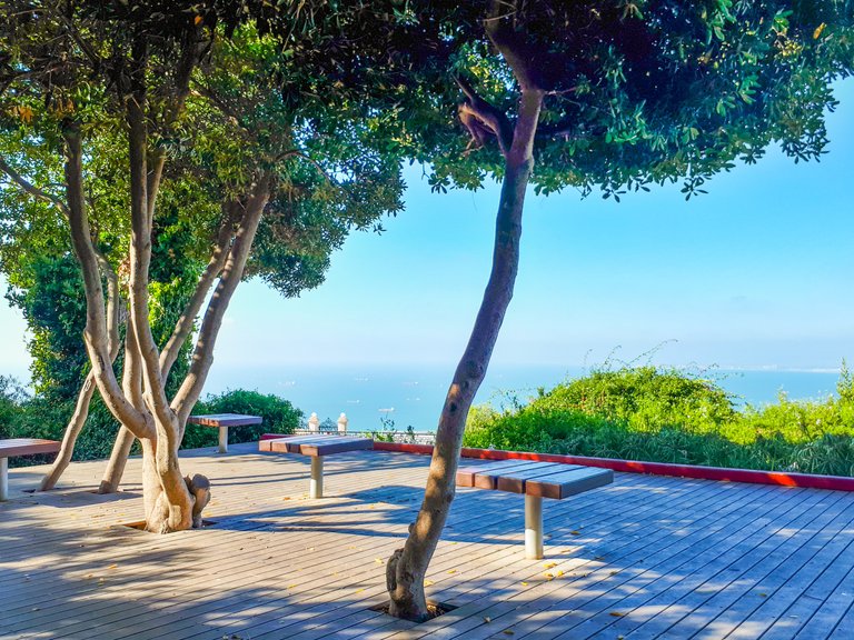 A seating areas over the Louis Promenade in Haifa