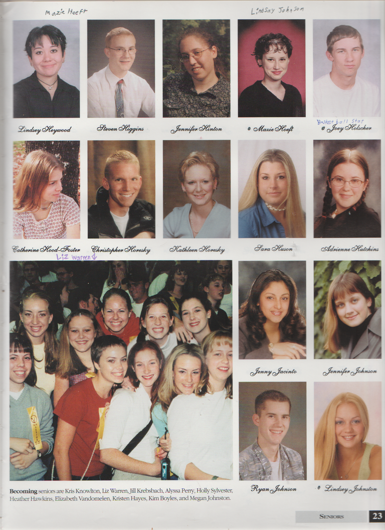 2000-2001 FGHS Yearbook Page 23 Liz Warren Mazie Hoeft.png