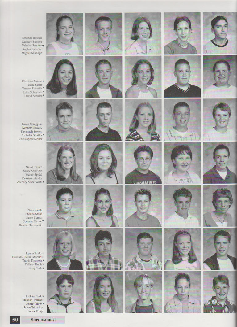 2000-2001 FGHS Yearbook Page 50 Tiffany Tindle, Richard Todd, Miguel Santiago, Valeska Sanders.png