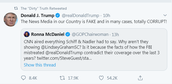 Fake News DJT retwat Why imbalance in coverage House vs Senate impeachment inquiry 12 11 2019.png