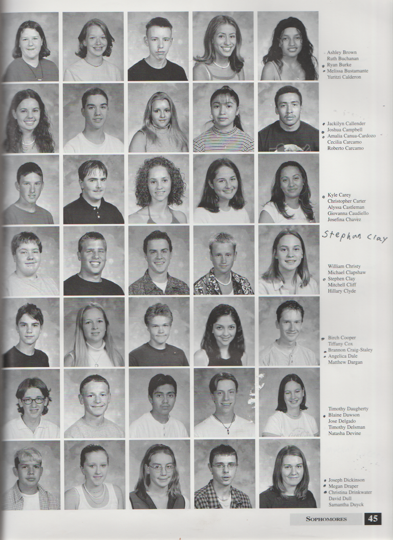 2000-2001 FGHS Yearbook Page 45 Ryan Burke, Megan Draper, Christina Drinkwater.png