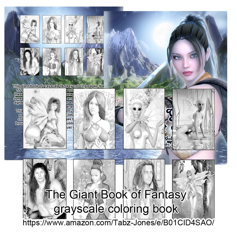 The Giant Book of Fantasy Grayscale Coloring Book by Tabz Jones  promo01.jpg