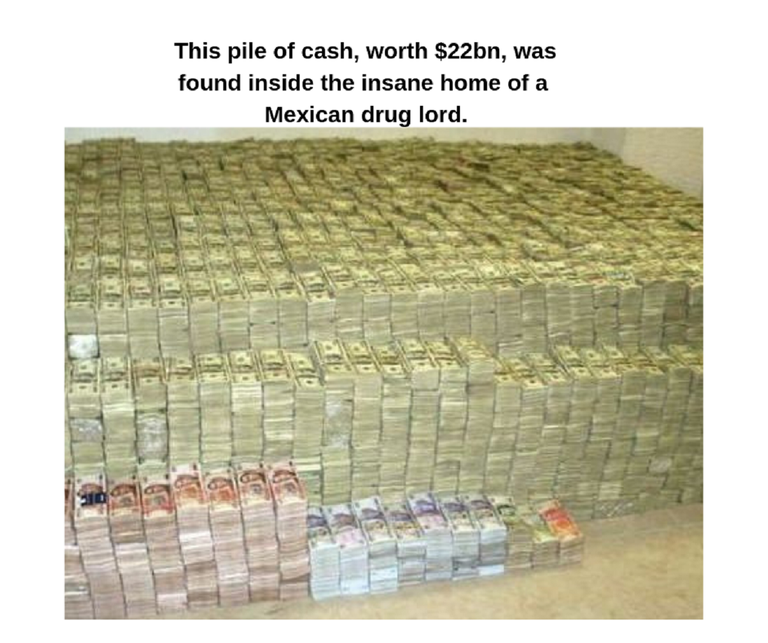 This pile of cash, worth $22bn, was found inside the insane home of a Mexican drug lordText placeholder.png