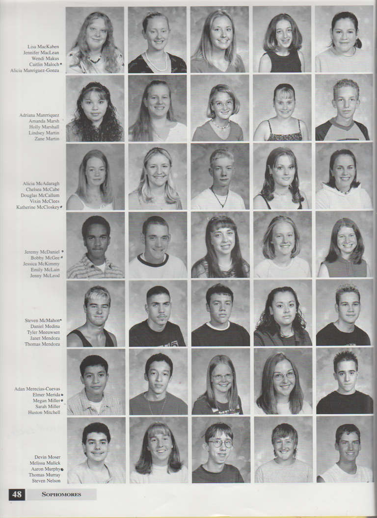2000-2001 FGHS Yearbook Page 48 Jeremy McDaniel, Aaron Murphy, Melissa Mulick, Megan Miller.png