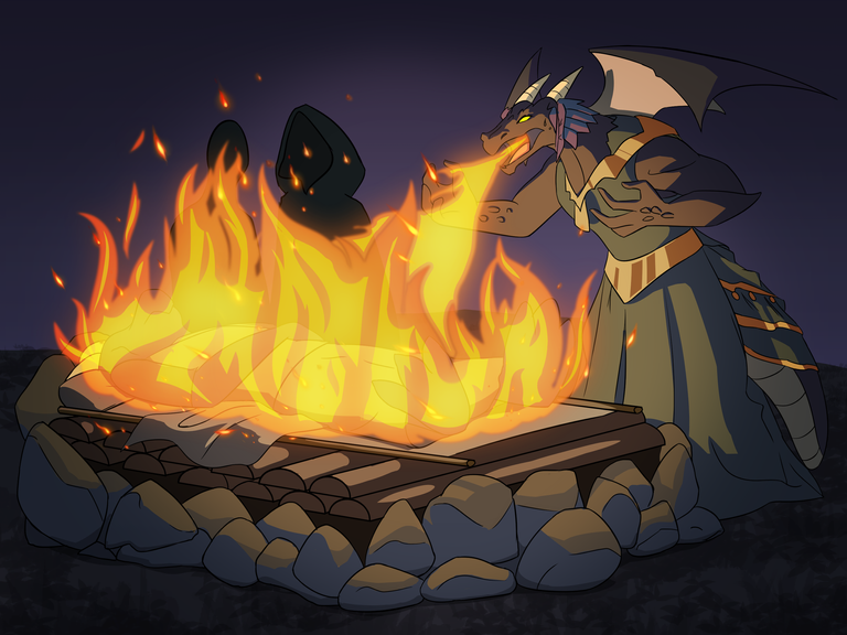 Dragon igniting funeral pyre.png