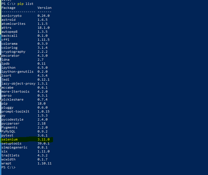 pip install selenium.PNG