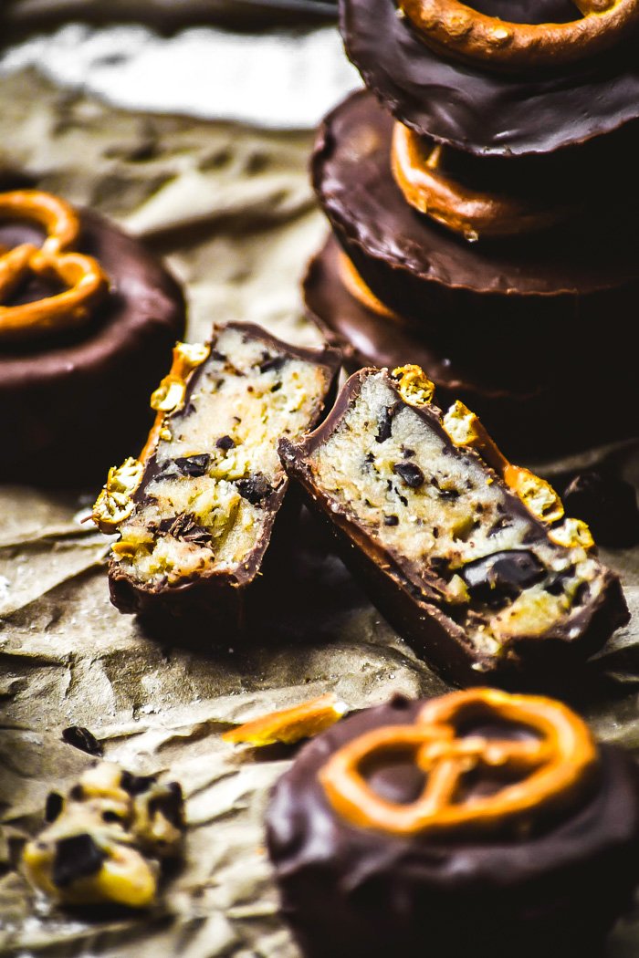 Chocolate Covered Caramel Cookie Dough Pretzel Cups-5.jpg