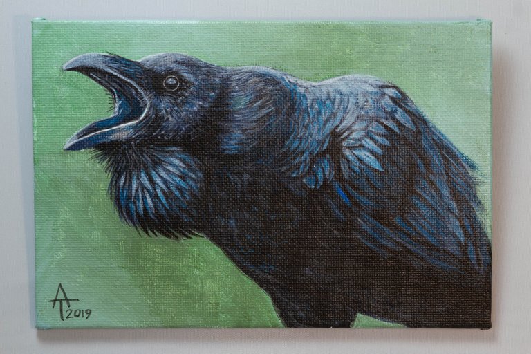 Unnamed Raven - Acrylic on 6x4" Canvas