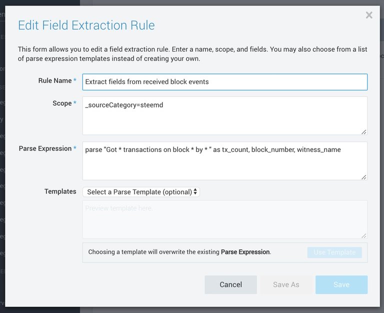 Sumo Logic field extraction from steemd logs