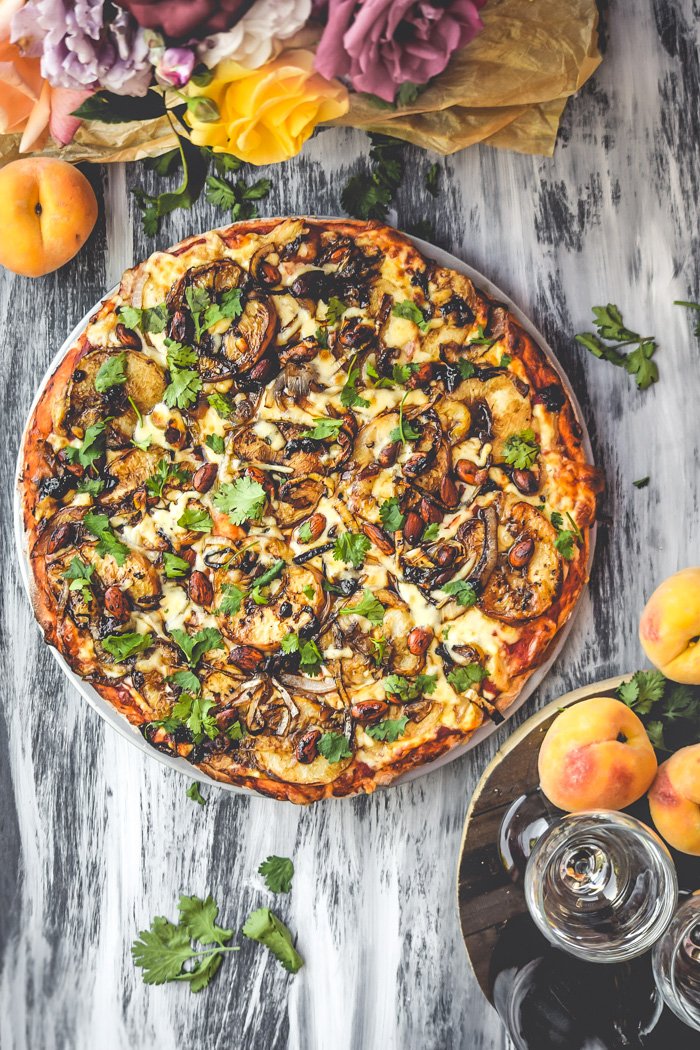 Balsamic Roasted Peach, Almond, & Cilantro Pizza (Vegan)-2.jpg