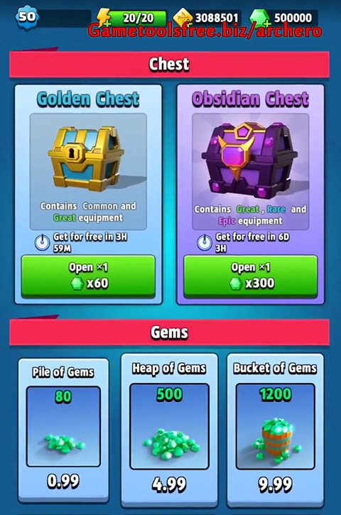 archero free gems coins