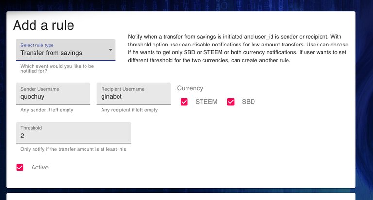 GINAbot - Transfer from savings form