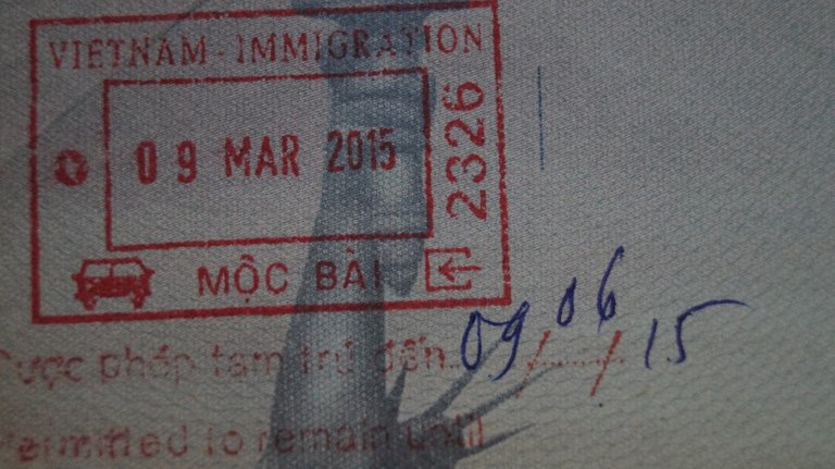 2015-03-09 - Monday - Moc Bai Cambodia Vietnam Visa Run Saigon Oatmeal Joey Arnold Visa Passport Stamp.JPG