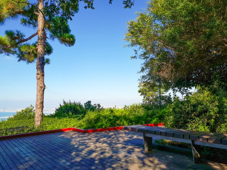 A seating areas over the Louis Promenade in Haifa