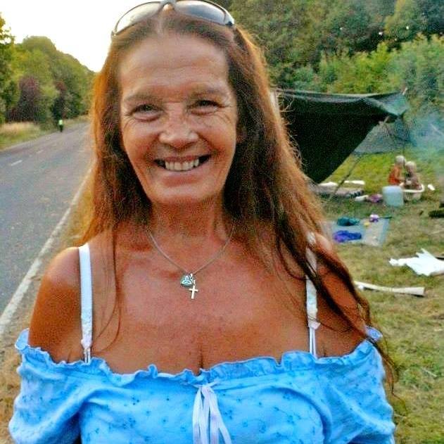 Fran in blue lacy top at Balcombe 2013.jpg