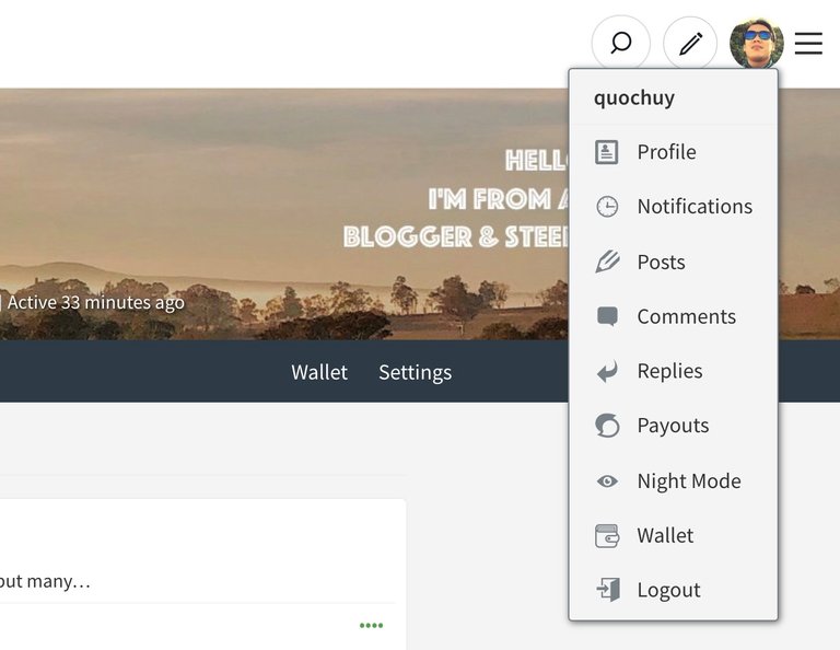 Links to posts, comments and payout from profile menu